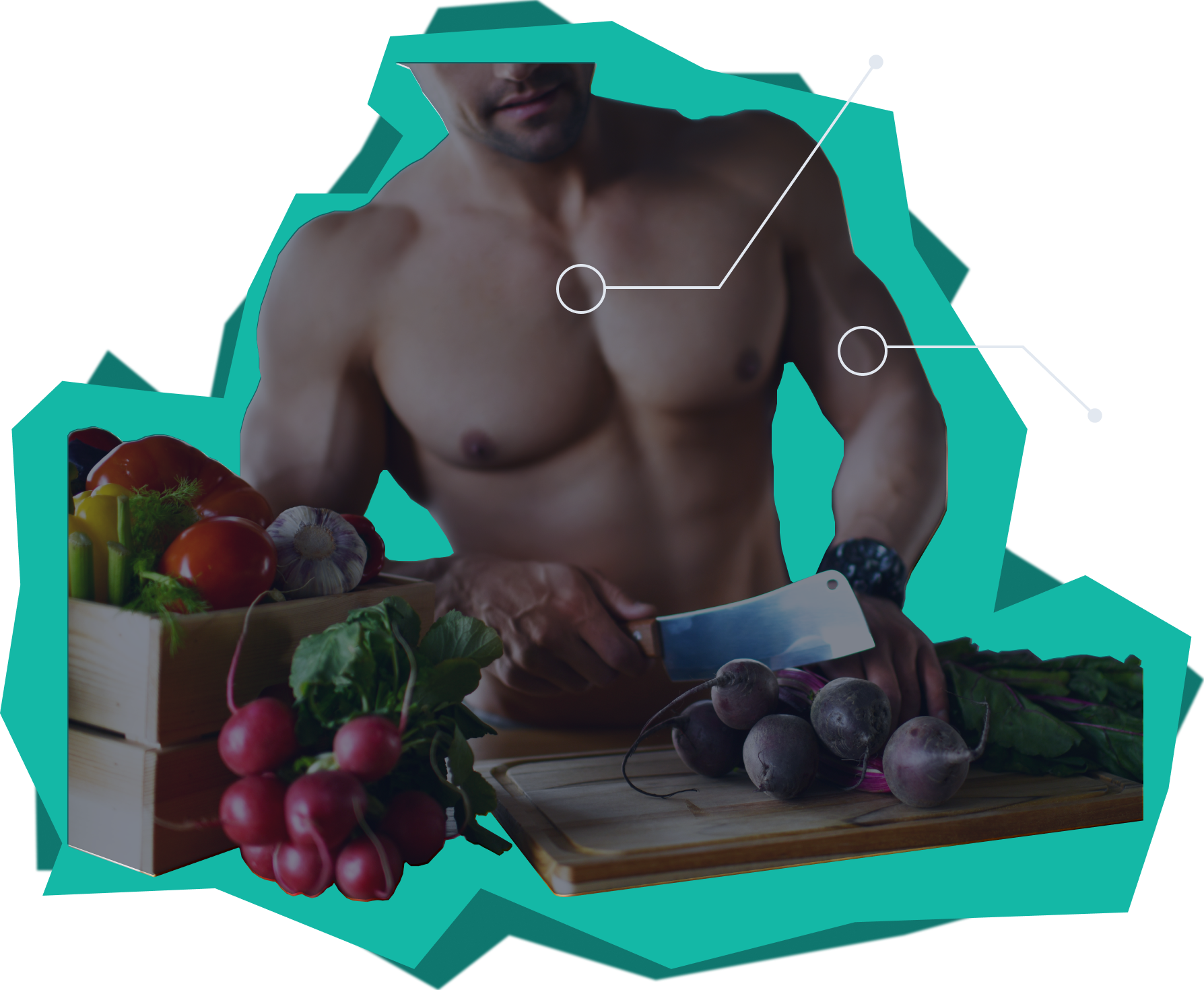 Hero section image showing athlete cutting up food